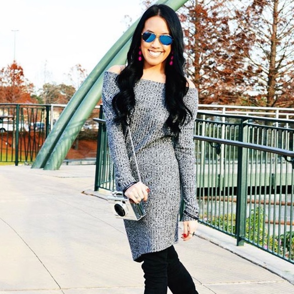 Gray off the shoulder dress